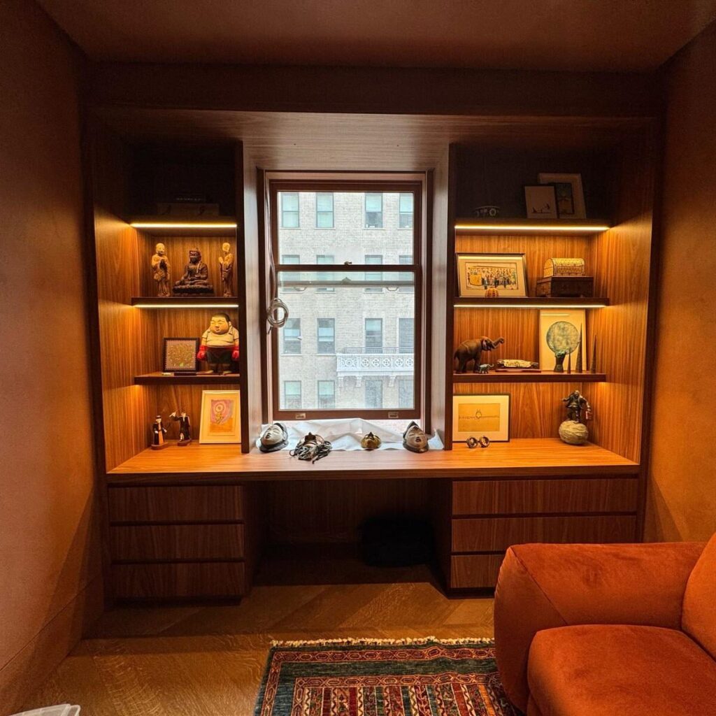 custom millwork home office desk with side shelves